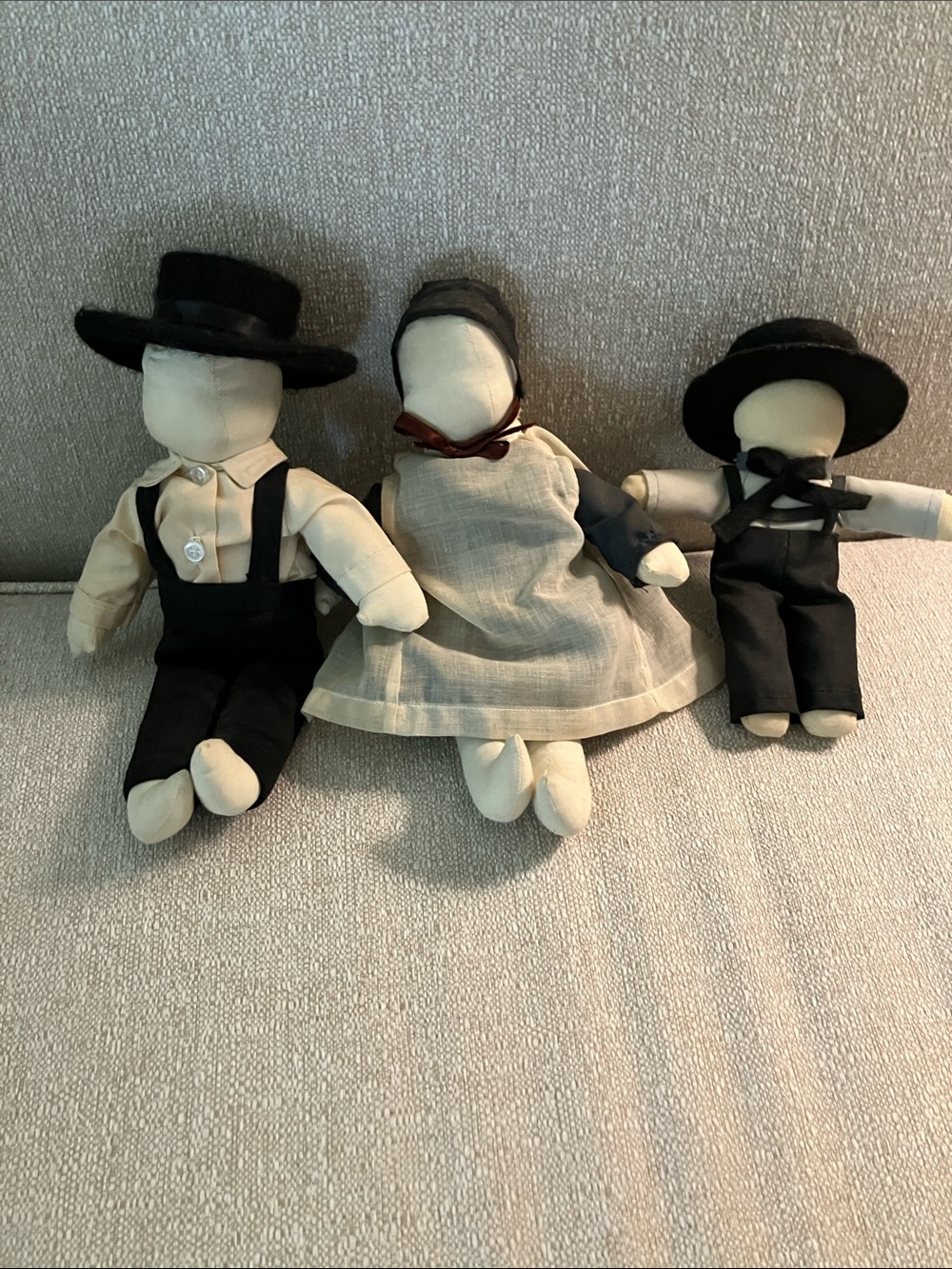 Handmade Amish Style Cloth Dolls Set - Cream & Black